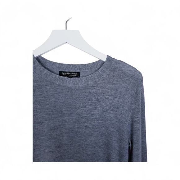 BANANA REPUBLIC 100% Extra Fine Merino Wool Gray Pullover Sweater - Small Petite - Picture 3 of 6